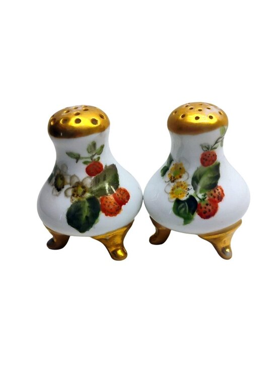 Handmade Other - Vtg Hand Painted Porcelain Strawberry Salt Pepper Shakers w/Stoppers